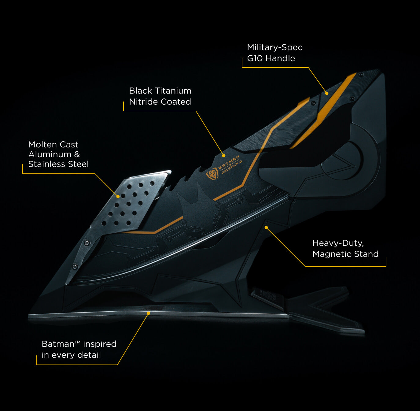 Batman StudioForge™ | 8” Bladed Displayable Chef Knife & Display Stand | The Gotham City™ Edge