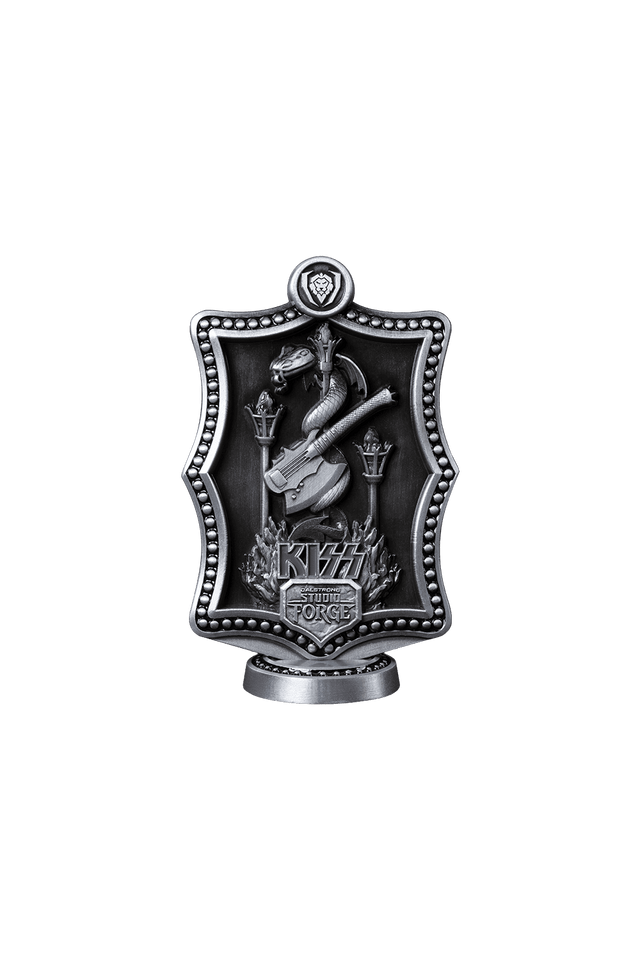 The Backstage Pass badge, front: Sammy the Serpent and the Axe Bass